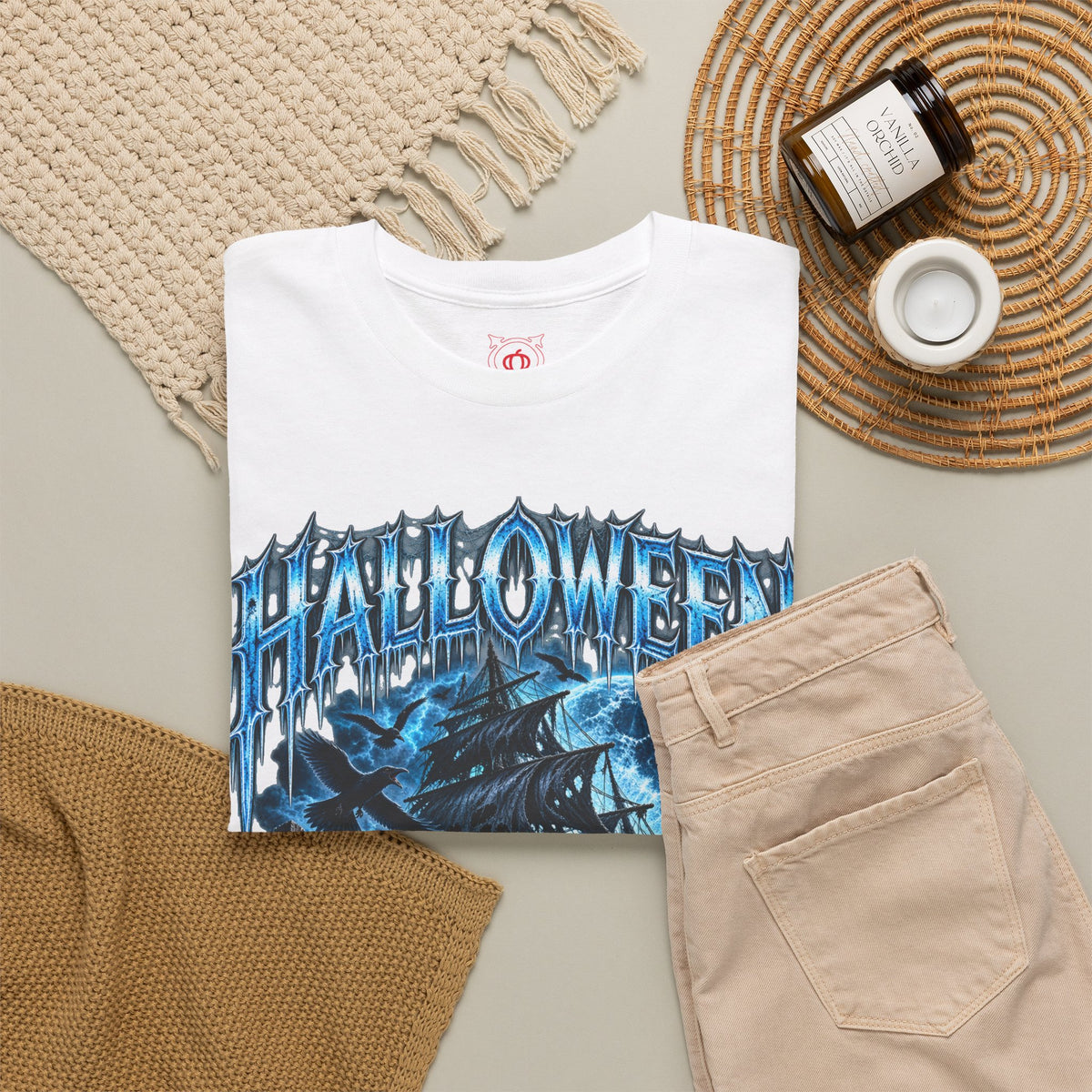 Lost Souls Ghost Ship T-Shirt in White — folded view