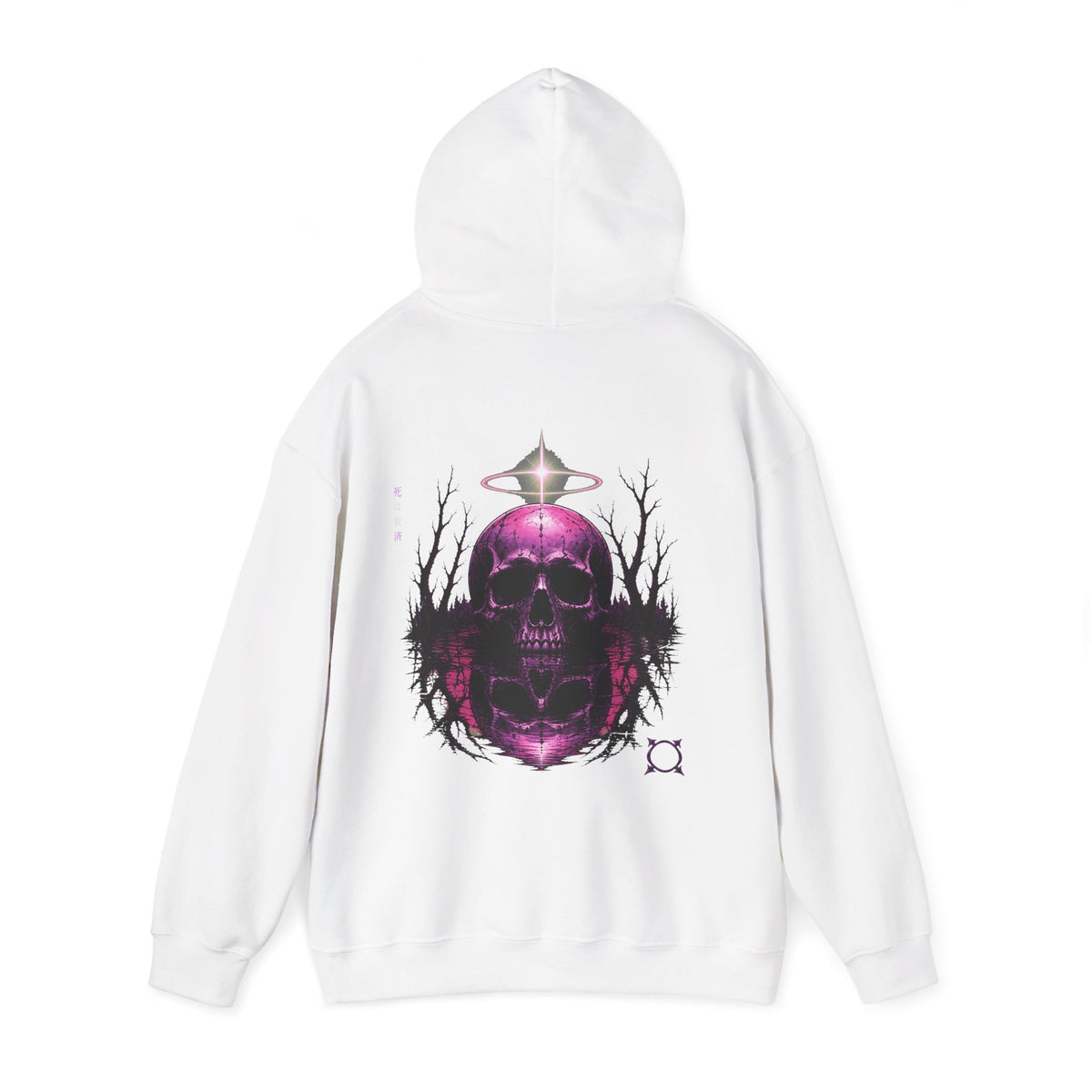 Death Is Salvation Skull Hoodie in White — back view