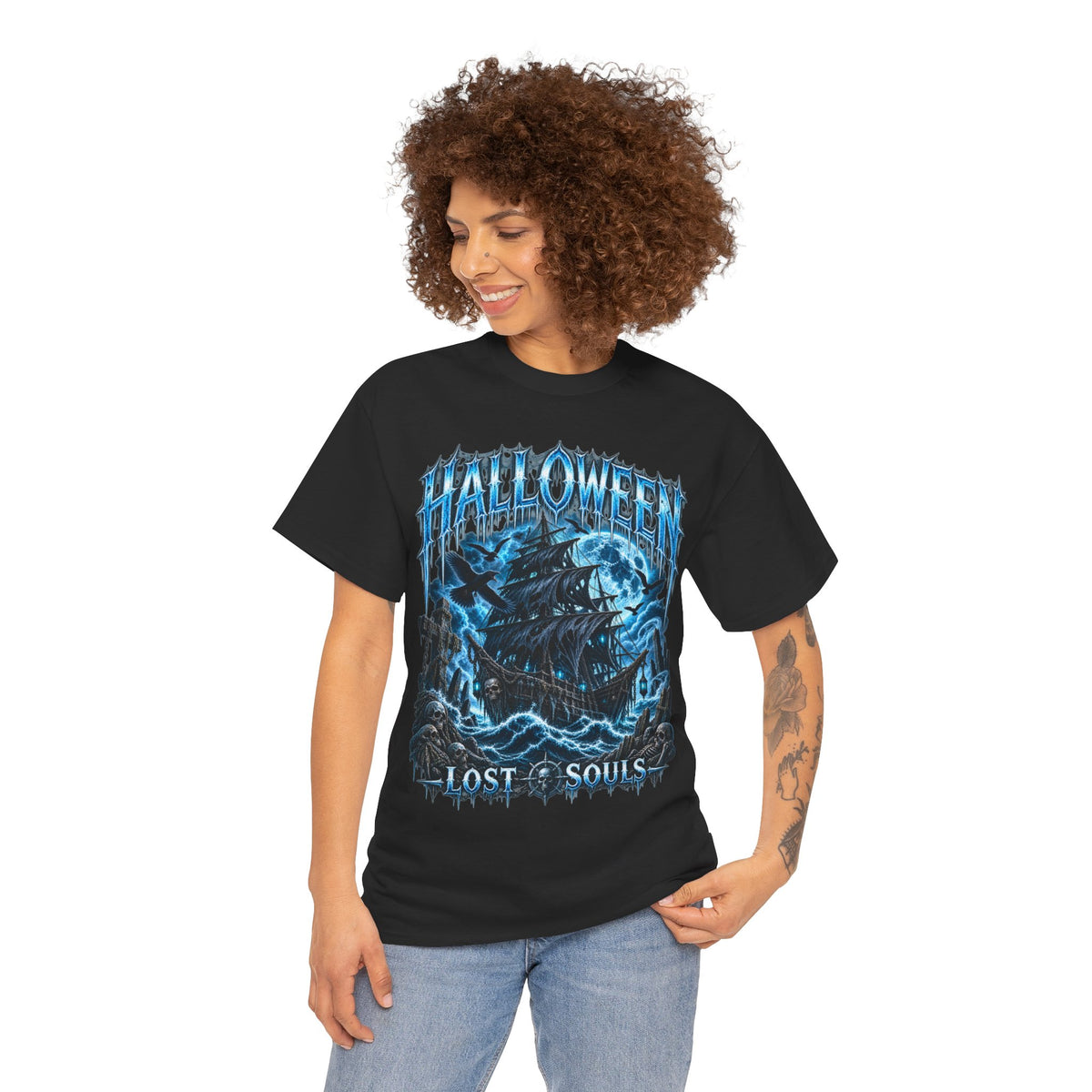 Lost Souls Ghost Ship T-Shirt in Black — model view