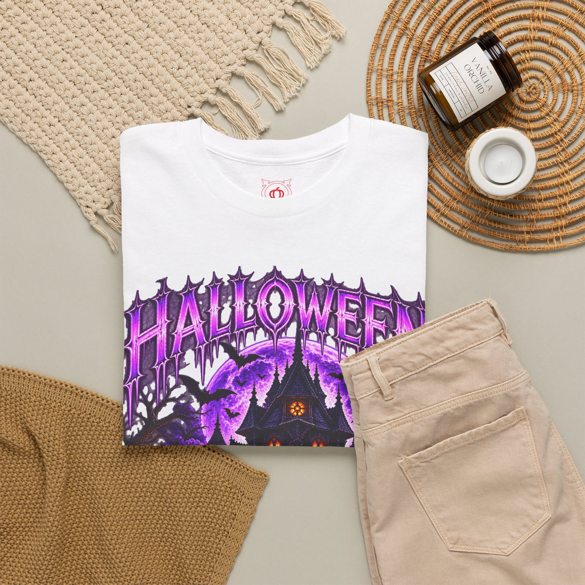 Haunted Home T-Shirt in White — folded view