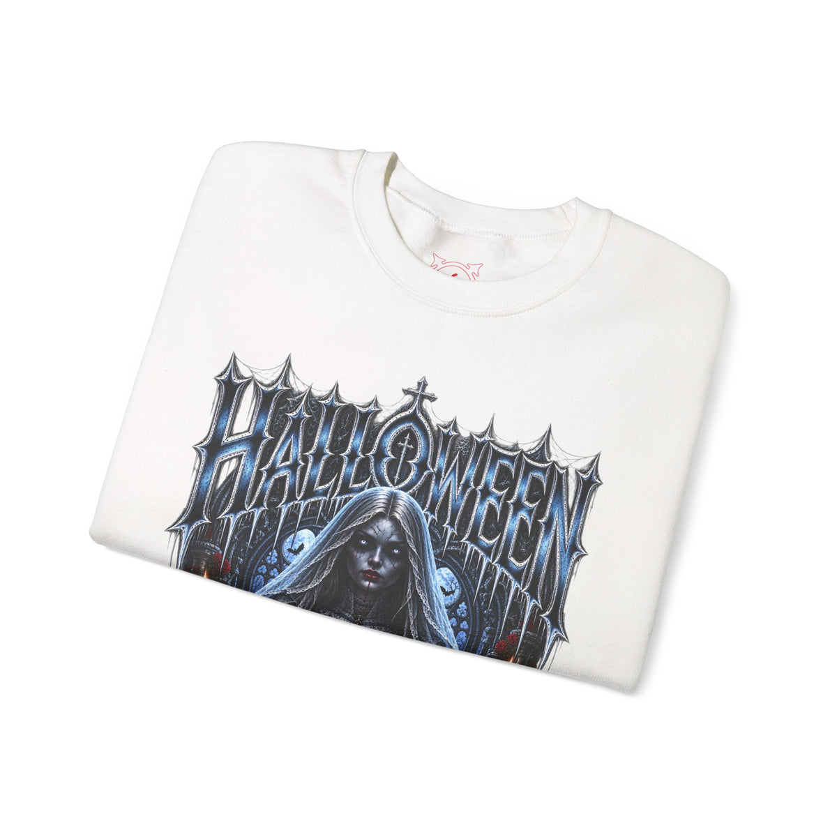 Midnight Vows Gothic Bride Sweatshirt in White — folded view