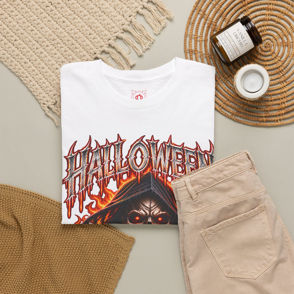 Death Awaits Grim Reaper T-Shirt in White — folded view