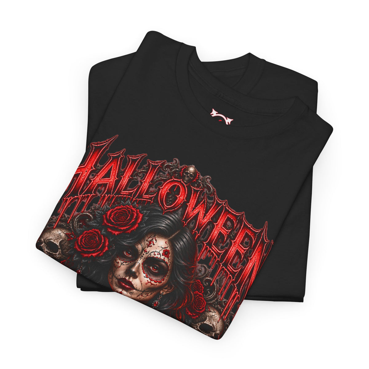 Beauty of the Dead Gothic Portrait T-Shirt in Black — folded view