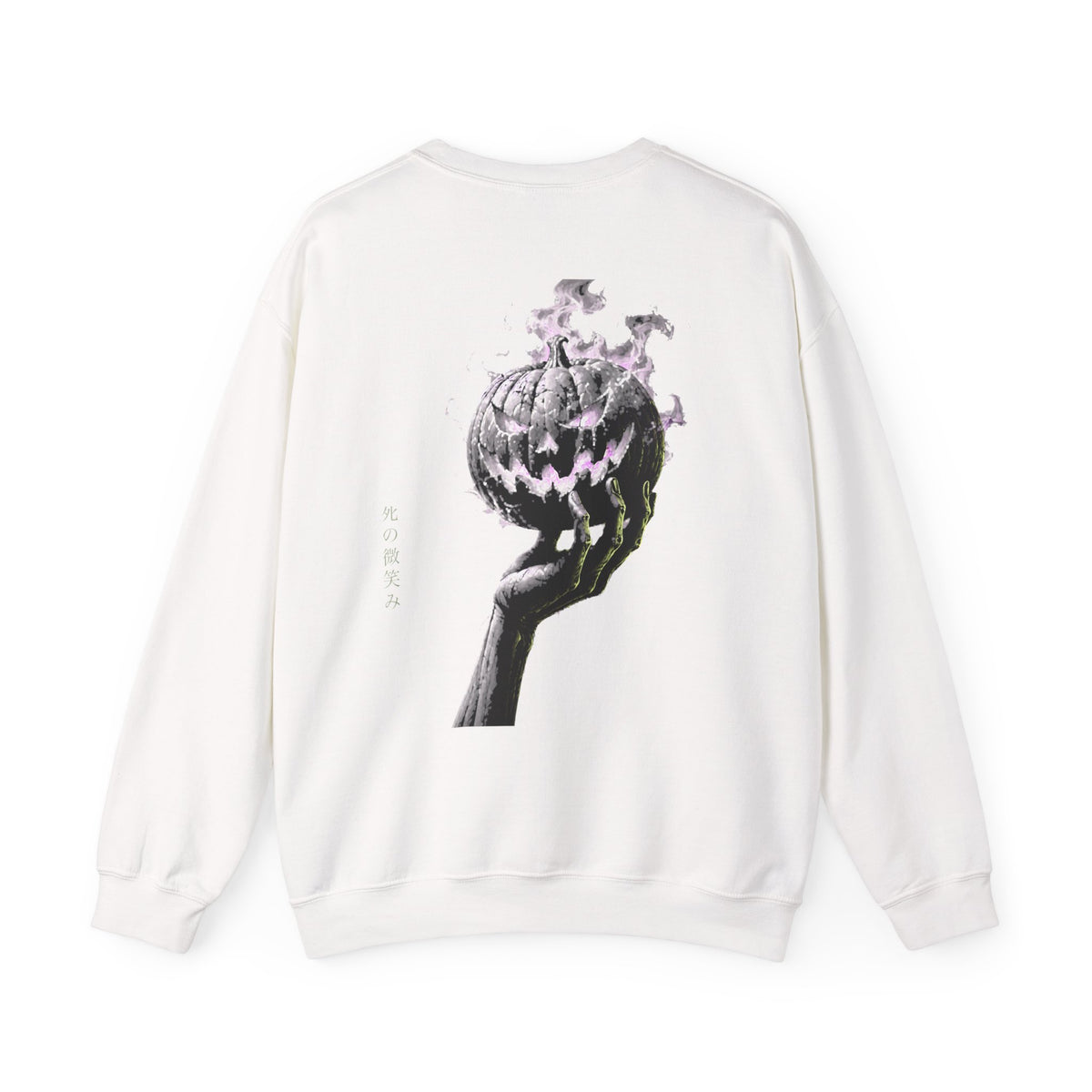 Death Smile Pumpkin Sweatshirt in White — back view