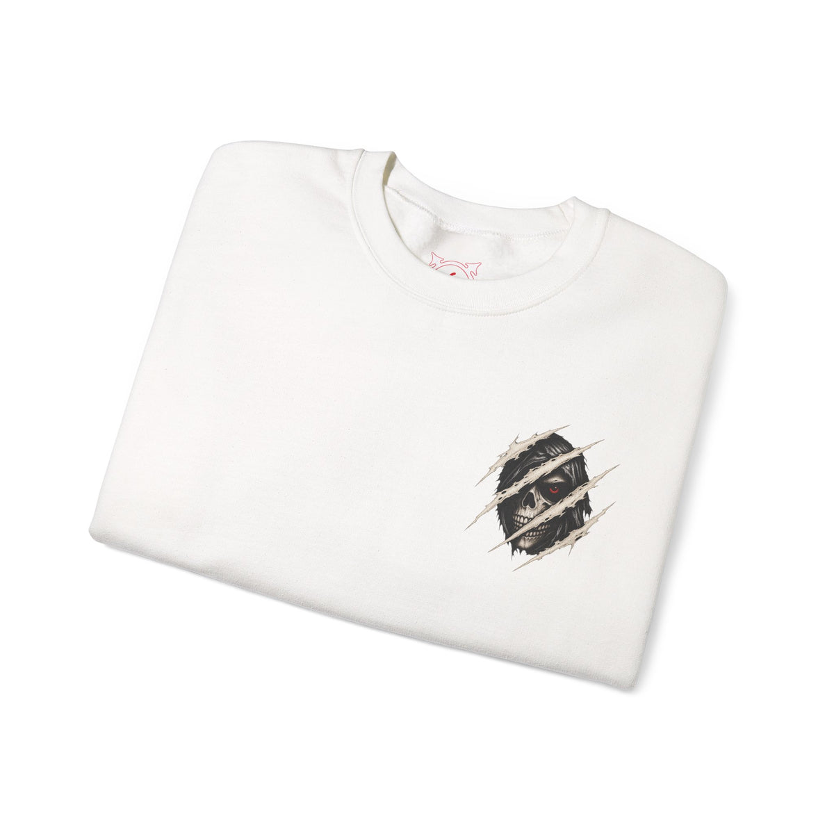 Beneath the Surface Skull Sweatshirt in White — folded view
