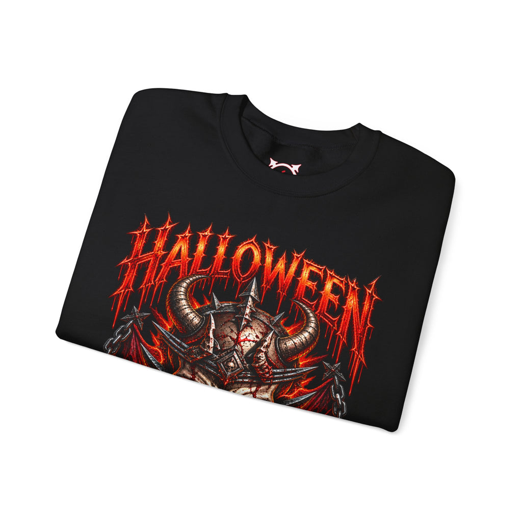 Hell Is Coming Horned Skull Sweatshirt in Black — folded view