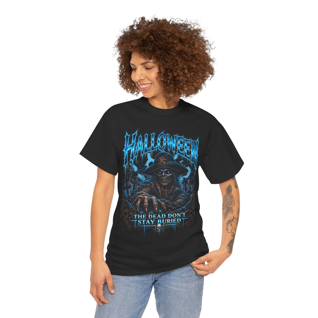 Never Buried Scarecrow T-Shirt in Black — model view