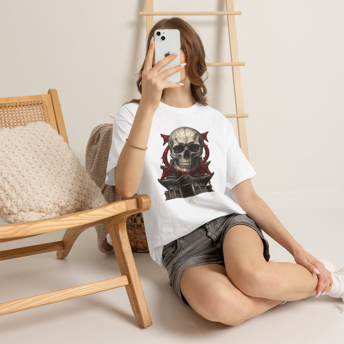 Skull Temple T-Shirt in White — model view