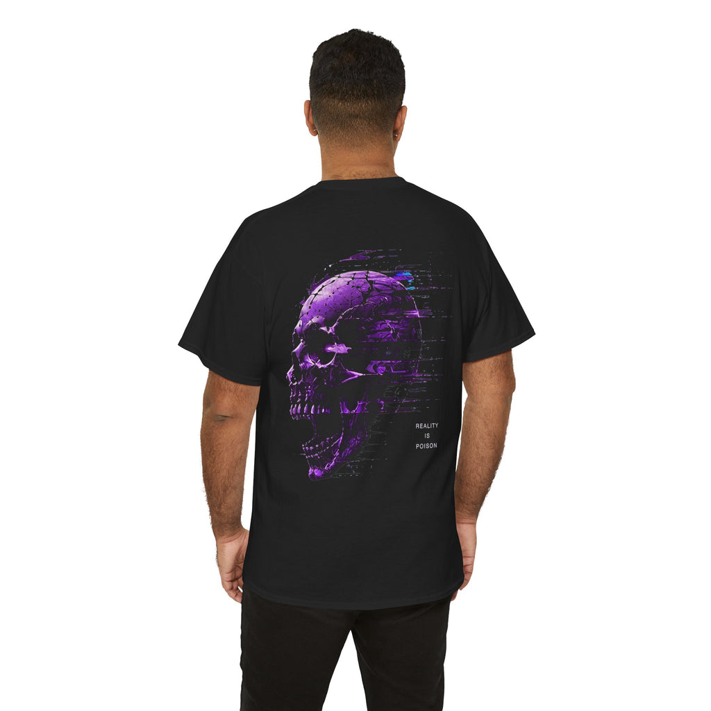 Reality Is Poison Glitch Skull T-Shirt in Black — model view