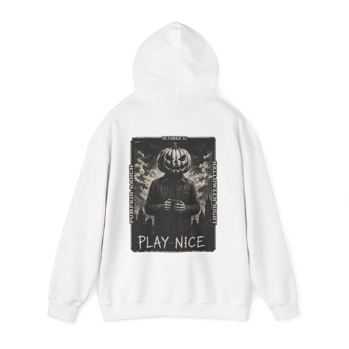 Play Nice Pumpkin Hoodie in White — back view