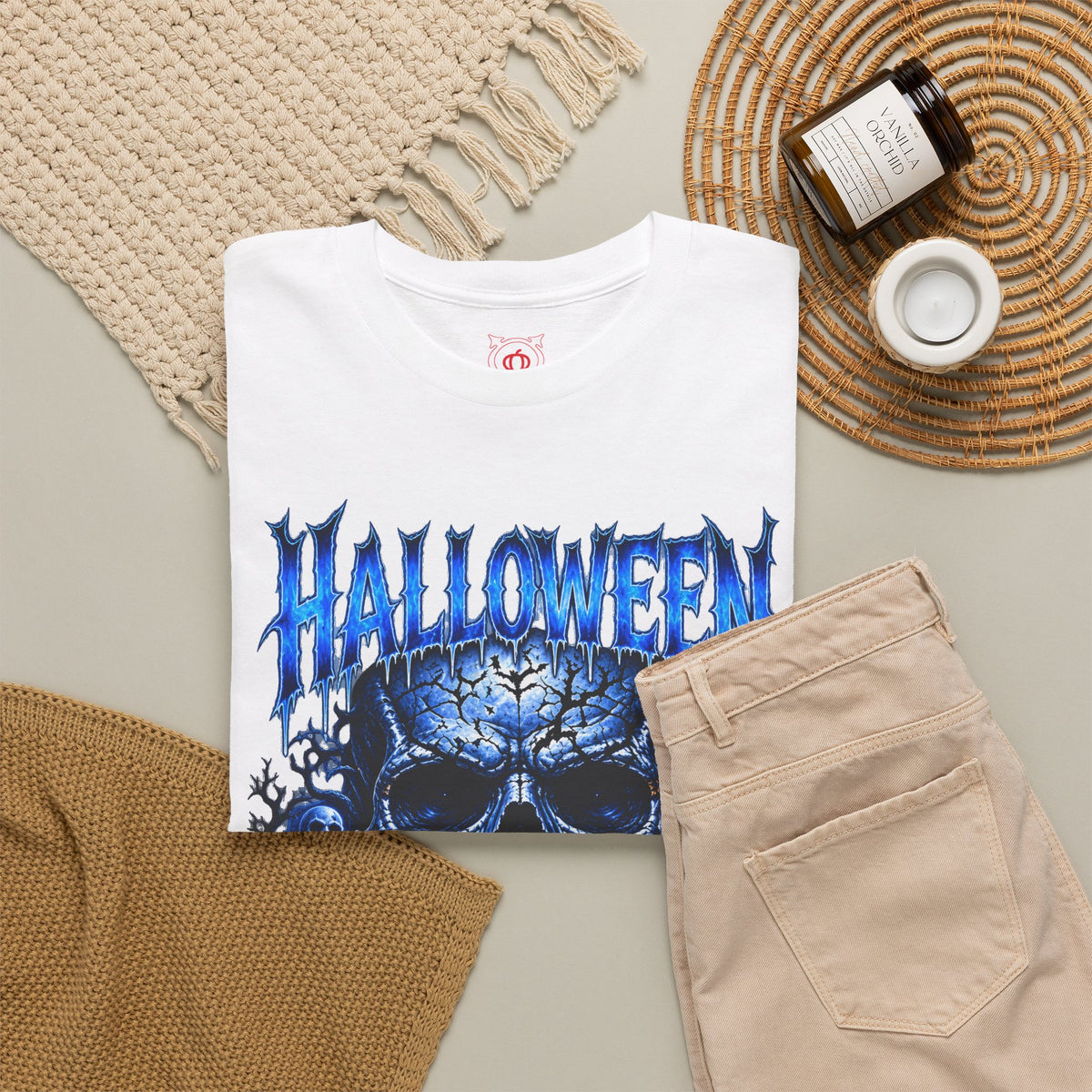 Fear Never Dies Skull T-Shirt in White — folded view