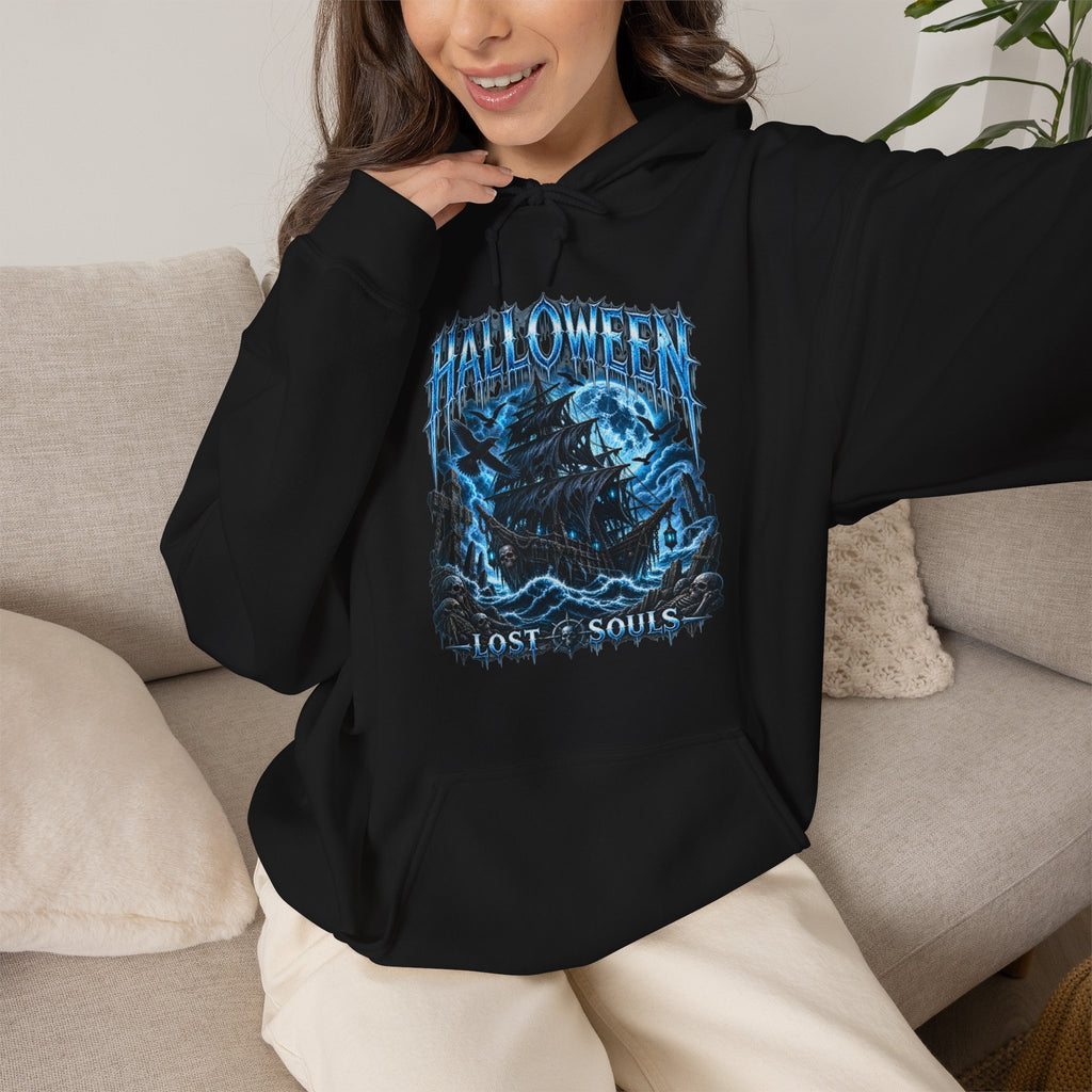 Lost Souls Ghost Ship Hoodie in Black — model view