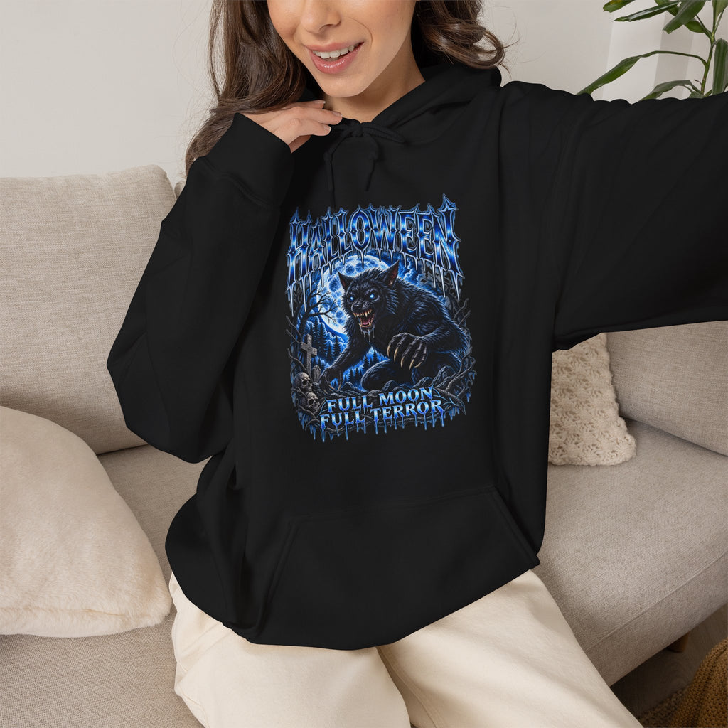 Full Moon Terror Werewolf Hoodie in Black — model view
