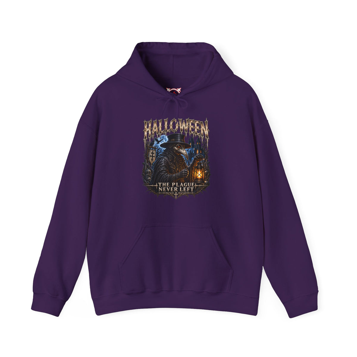 Plague Watch Plague Doctor Hoodie in Purple — front view