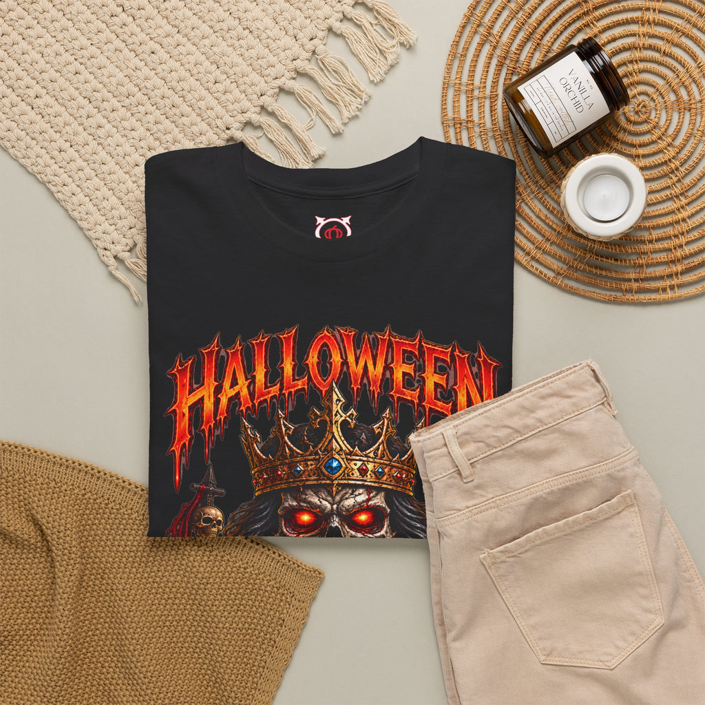 Crowned Terror Skeleton King T-Shirt in Black — folded view
