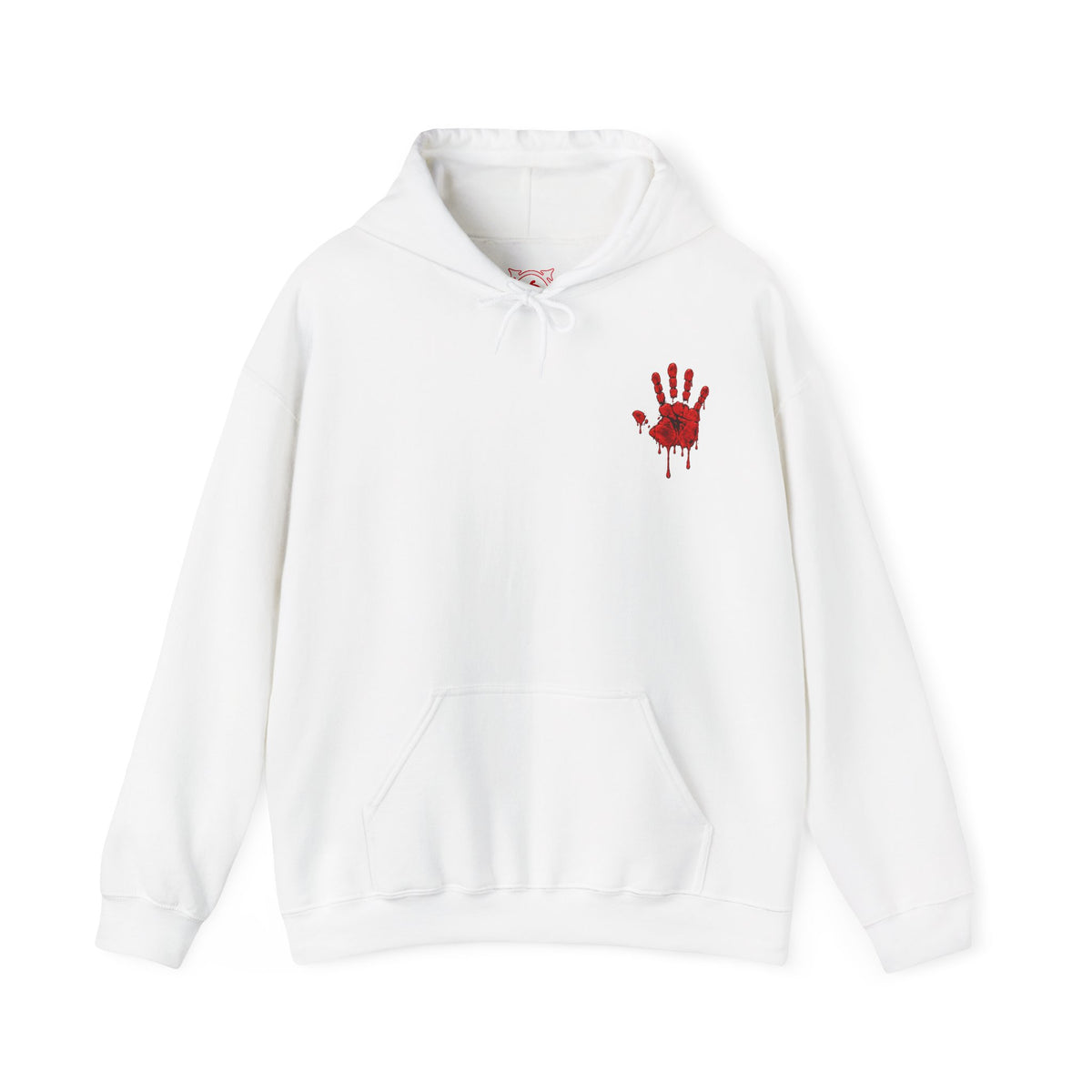 Red Handprint Hoodie in White — front view