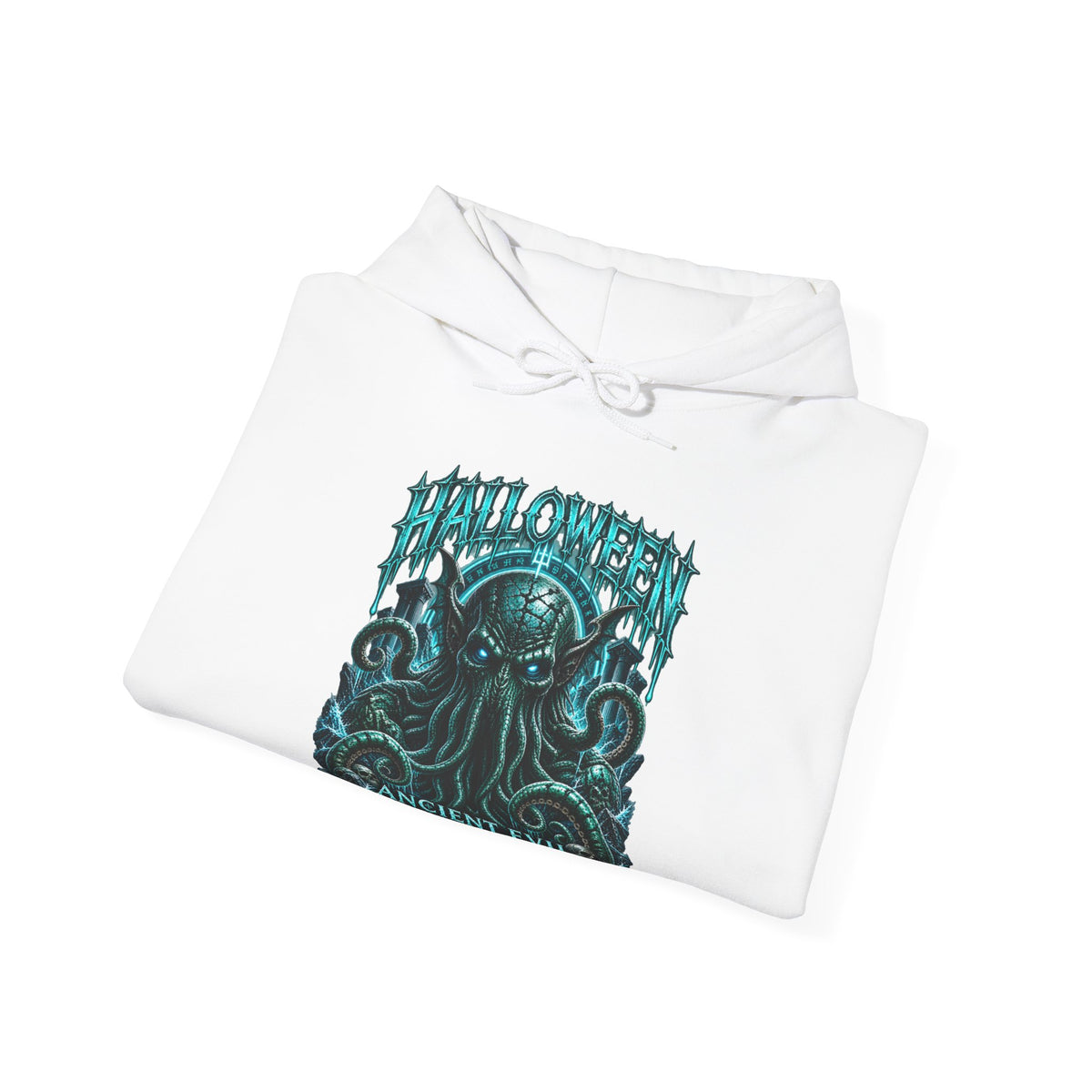 Ancient Awakening Tentacle Creature Hoodie in White — folded view
