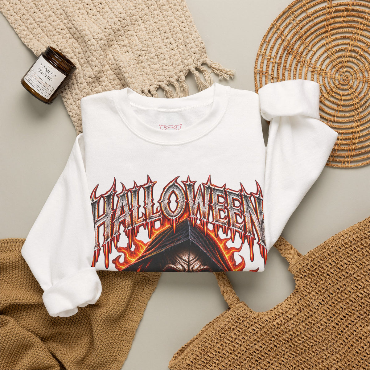 Death Awaits Grim Reaper Sweatshirt in White — folded view