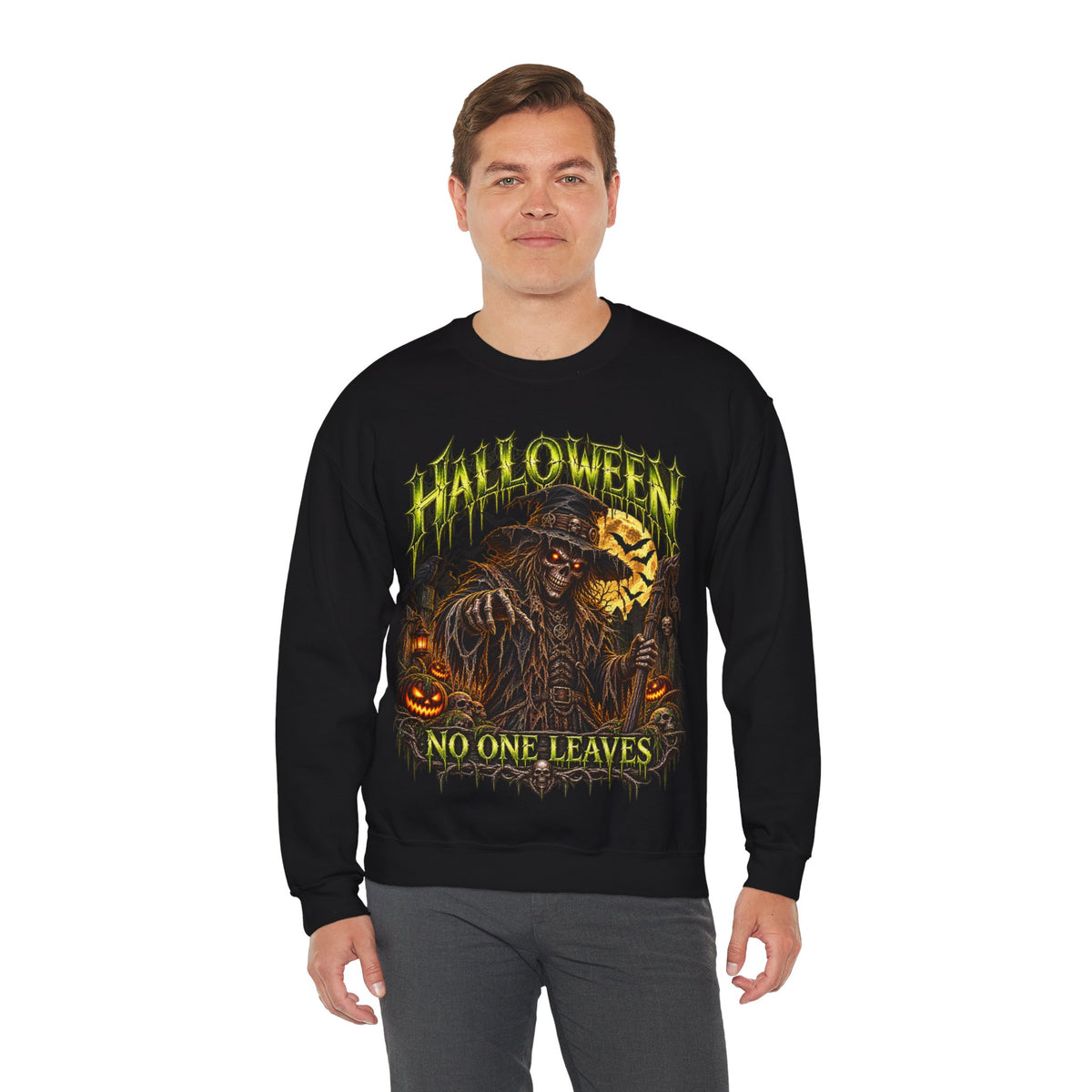 No One Leaves Scarecrow Sweatshirt in Black — model view