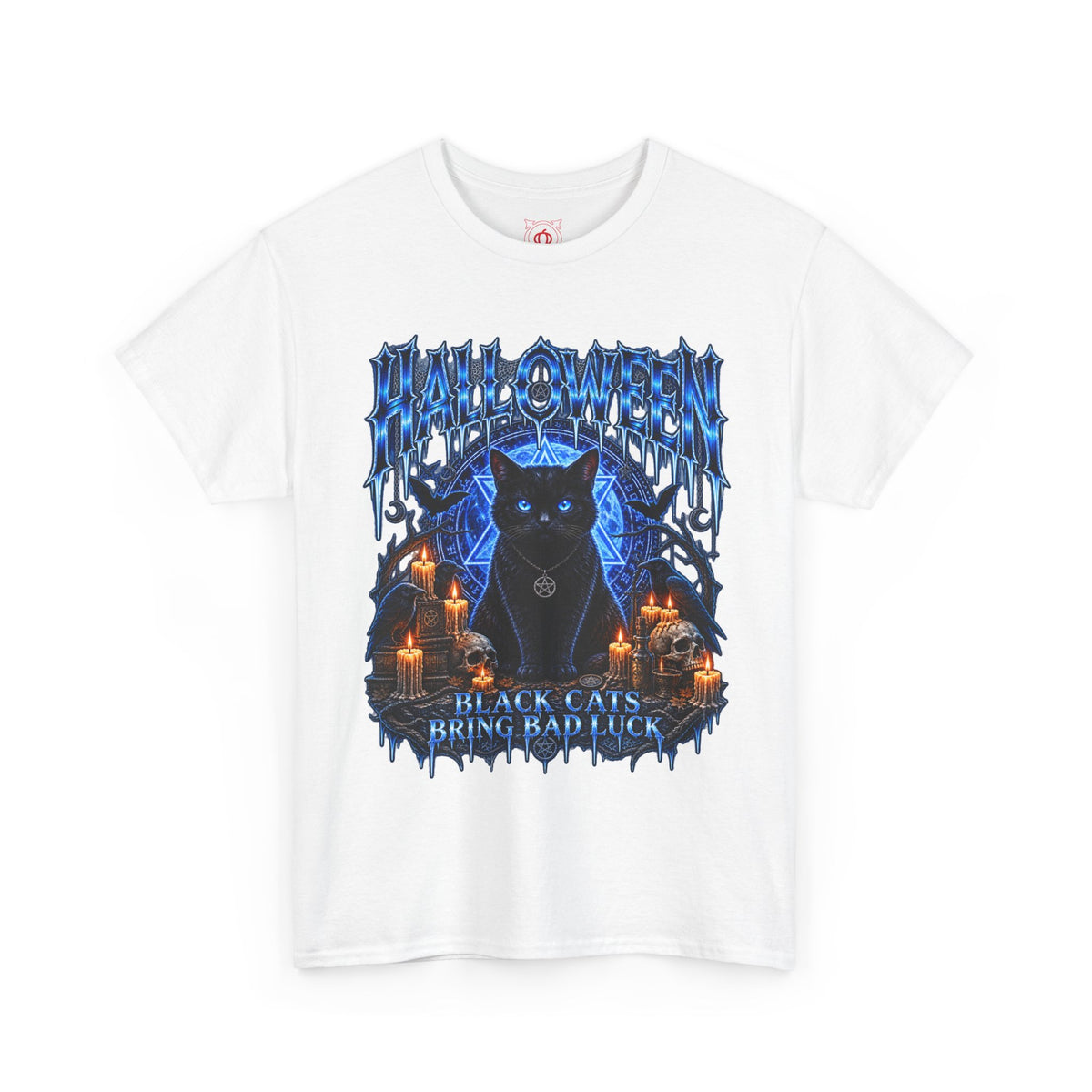 Black Cat Ritual T-Shirt in White — front view
