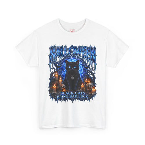 Black Cat Ritual T-Shirt in White — front view