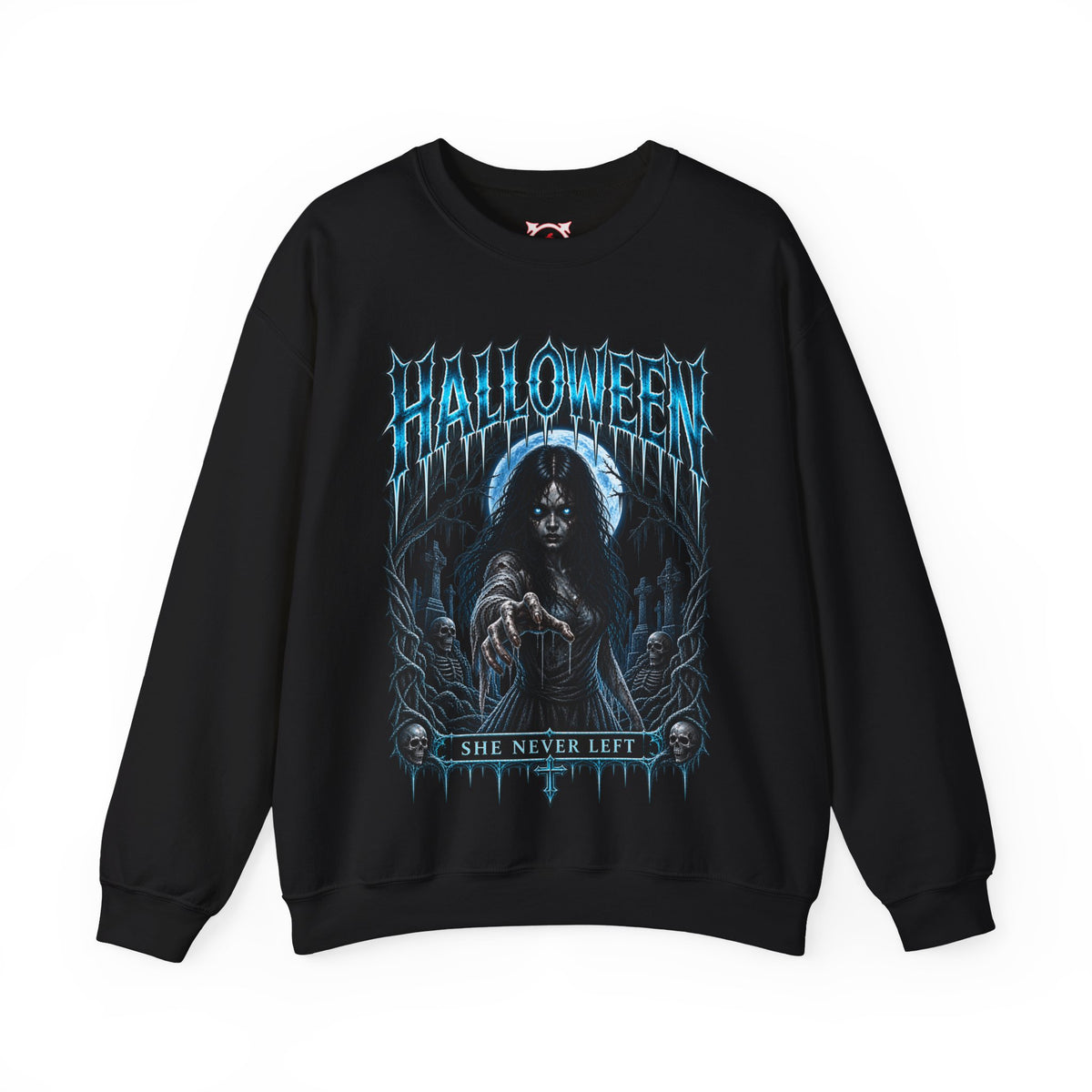 She Never Left Ghost Sweatshirt in Black — front view