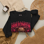 Playtime Is Over Creepy Teddy Bear Sweatshirt in Black — folded view