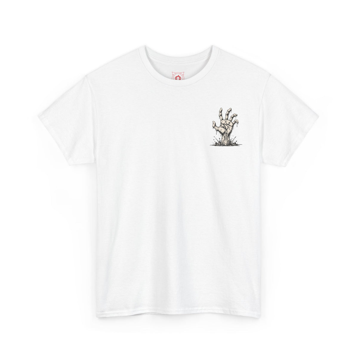 Still Reaching Zombie Hand T-Shirt in White — front view