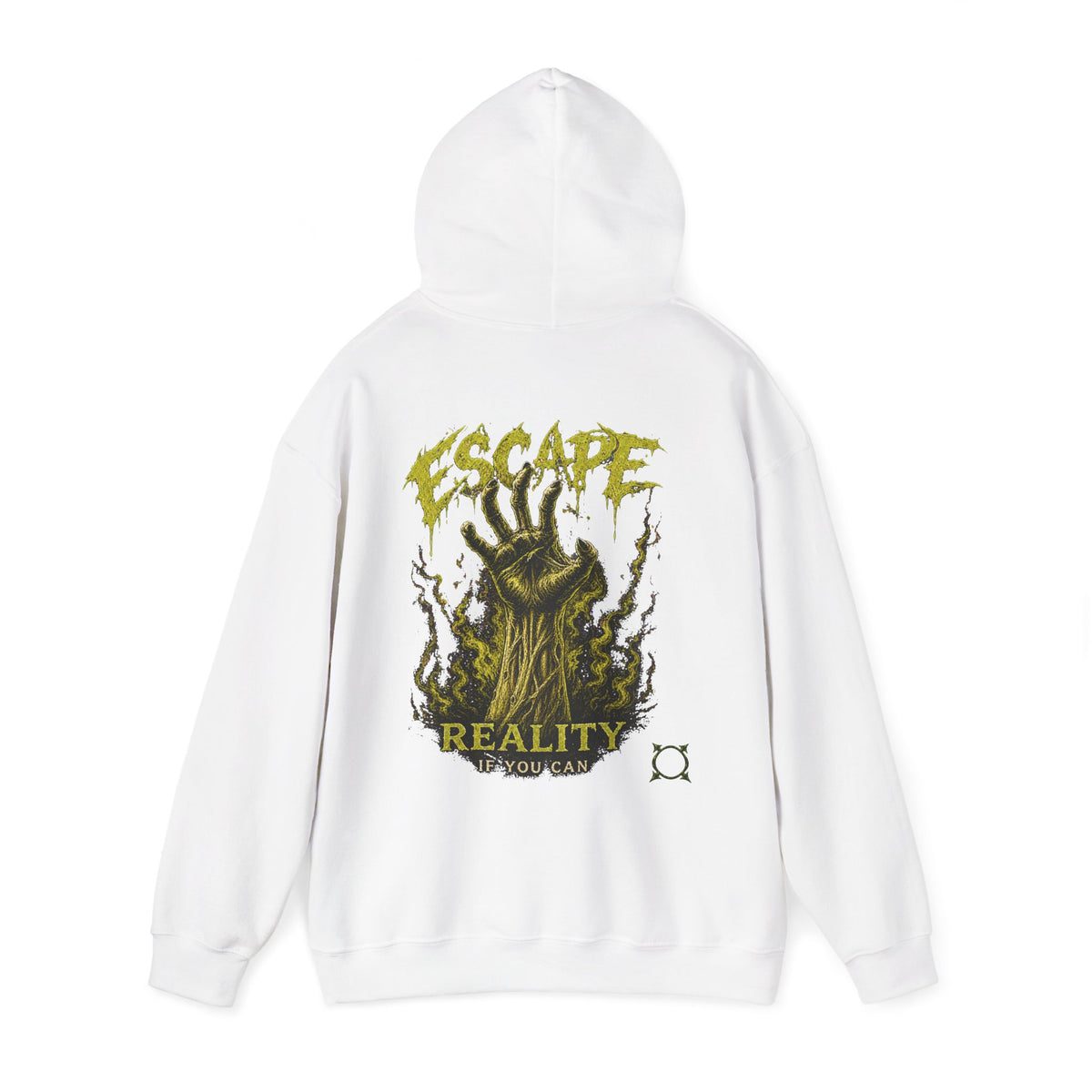 Escape Reality Zombie Hand Hoodie in White — back view