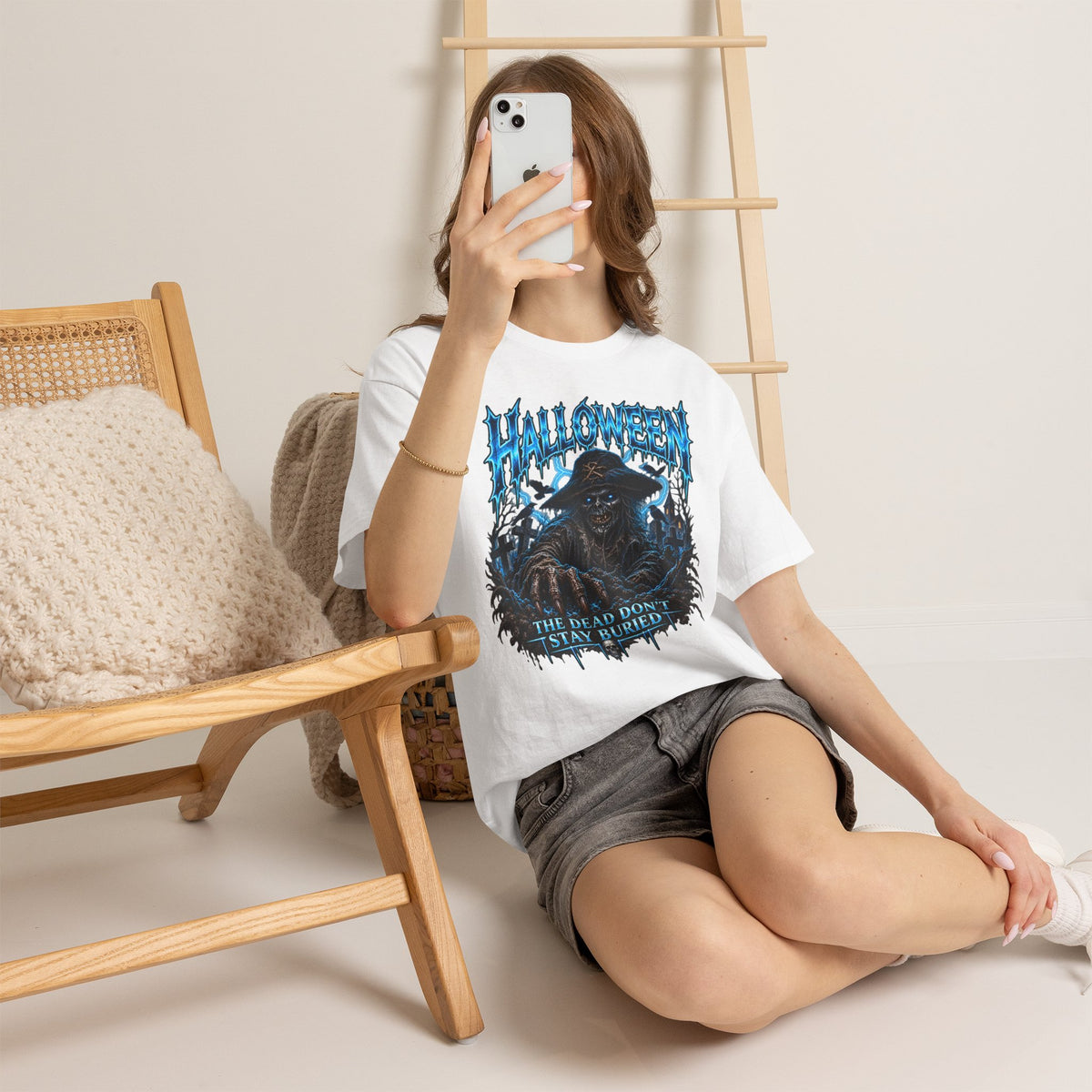 Never Buried Scarecrow T-Shirt in White — model view