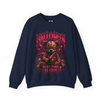 Playtime Is Over Creepy Teddy Bear Sweatshirt in Navy — front view