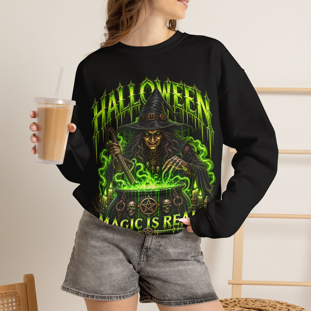 Magic Is Real Witch Sweatshirt in Black — model view