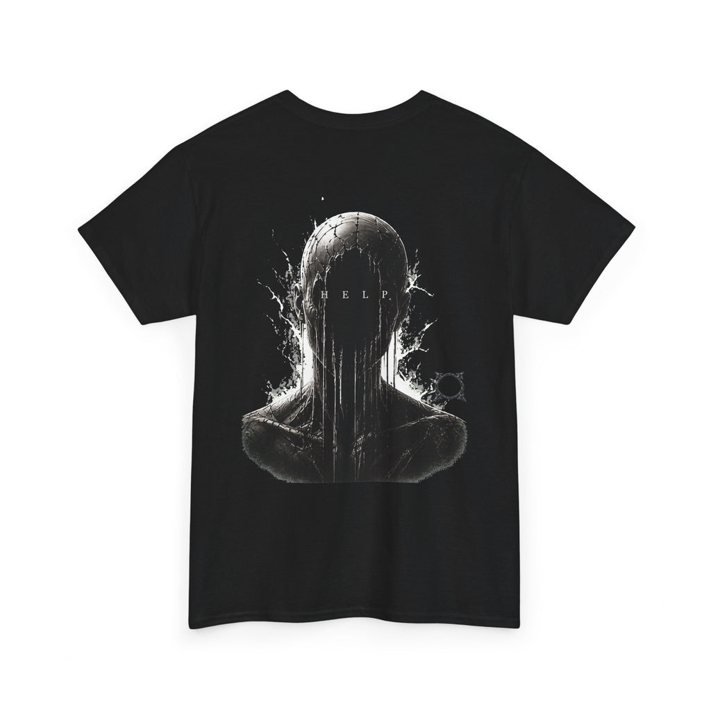 Silent Help Faceless Figure T-Shirt in Black — back view