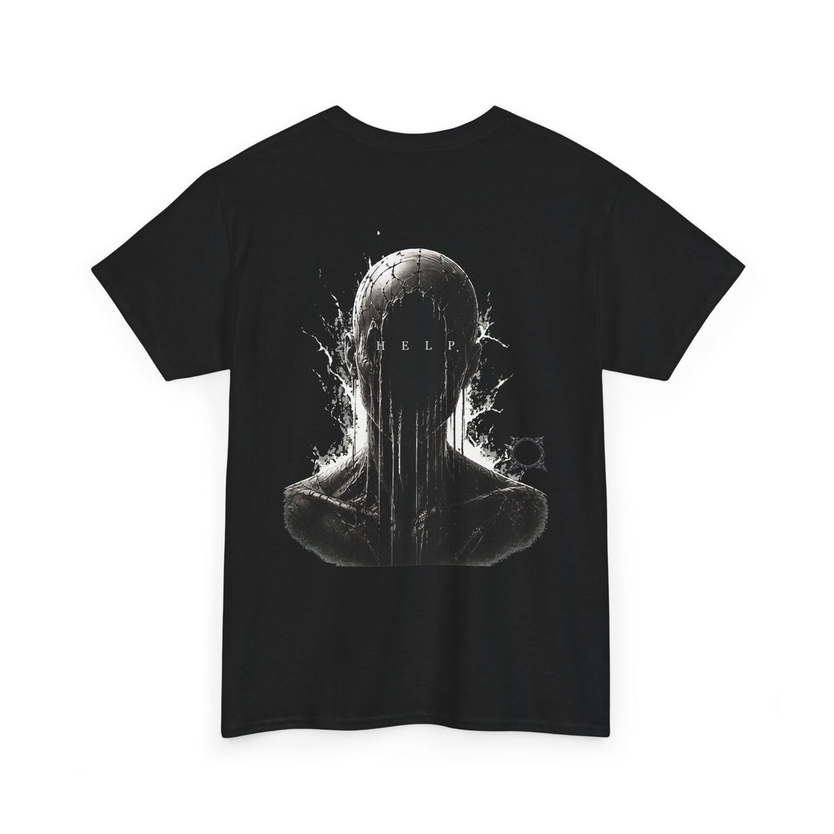 Silent Help Faceless Figure T-Shirt in Black — back view