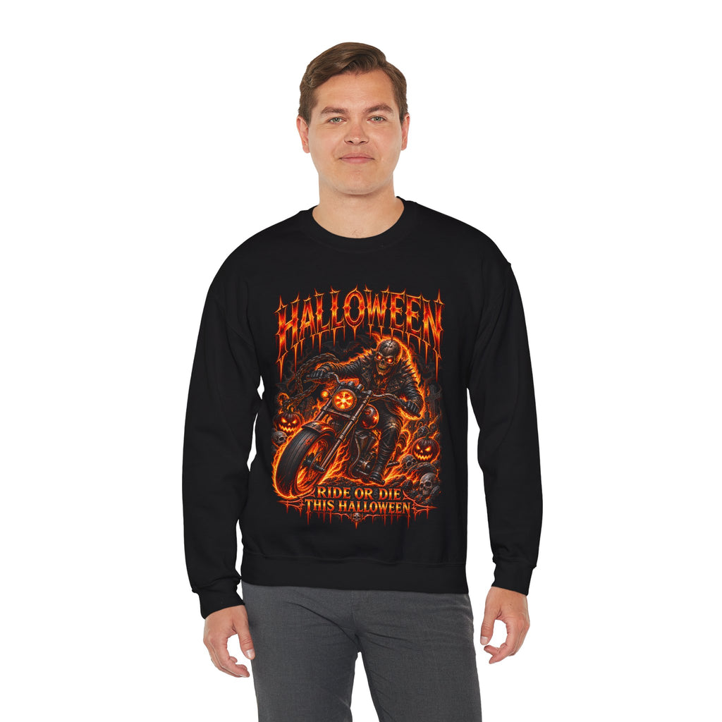 Ride or Die Skeleton Biker Sweatshirt in Black — model view