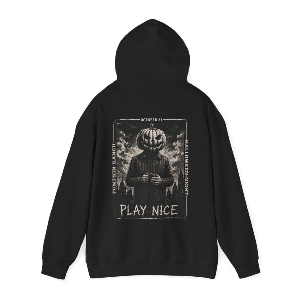 Play Nice Pumpkin Hoodie in Black — back view