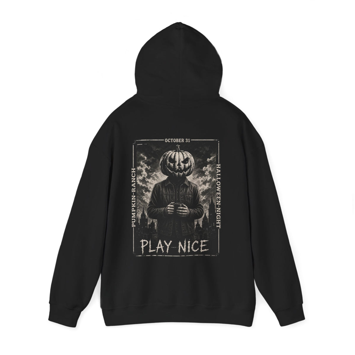 Play Nice Pumpkin Hoodie in Black — back view