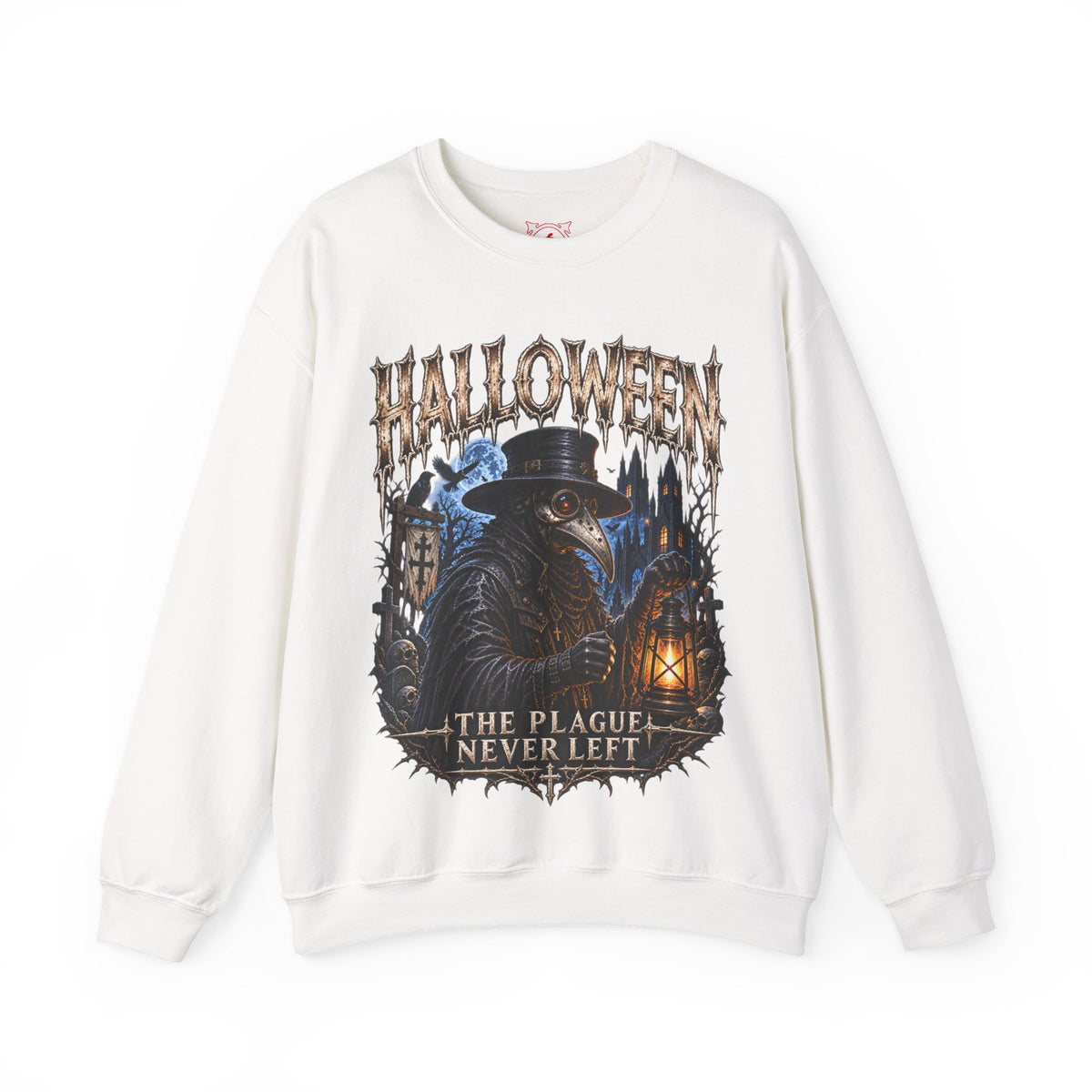 Plague Watch Plague Doctor Sweatshirt in White — front view