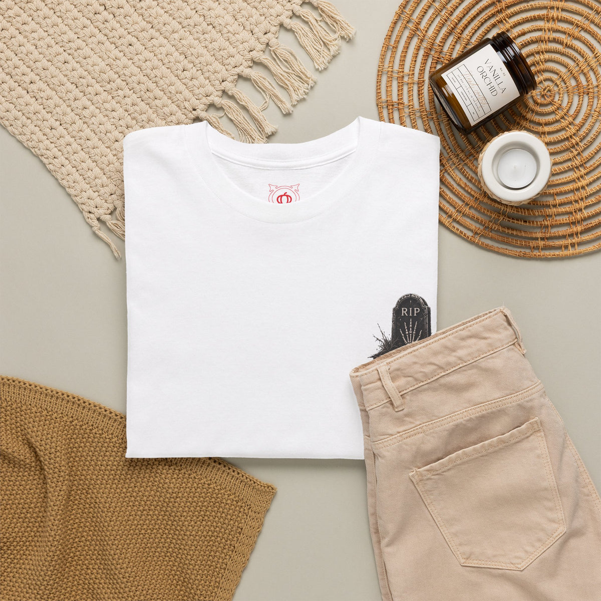RIP Tombstone T-Shirt in White — folded view