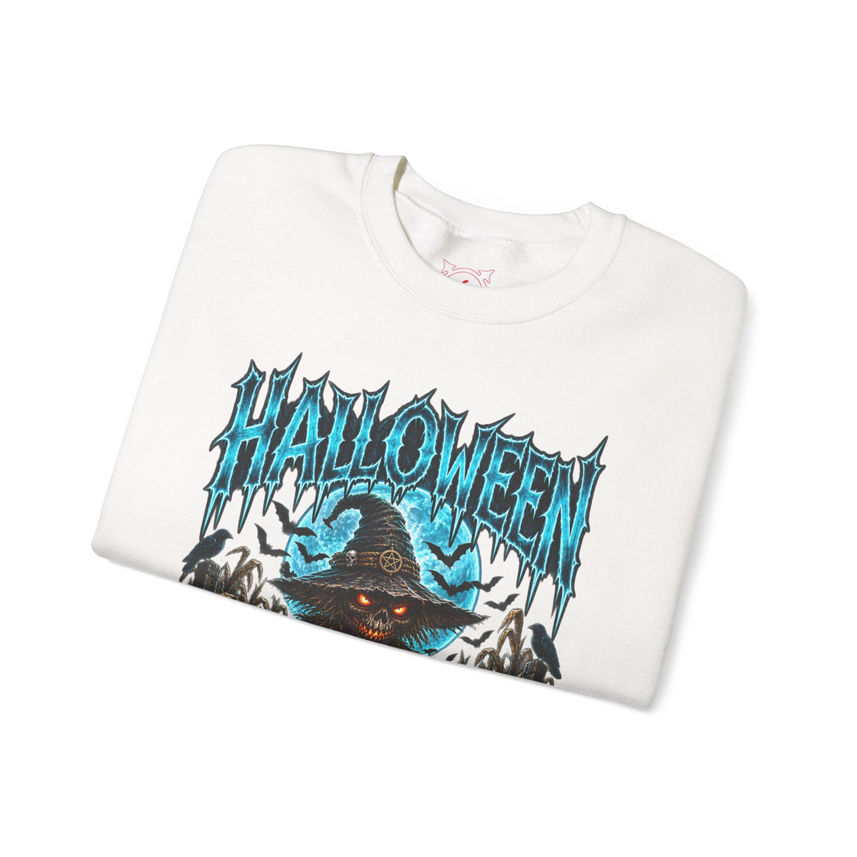 The Fields Are Watching Scarecrow Sweatshirt in White — folded view