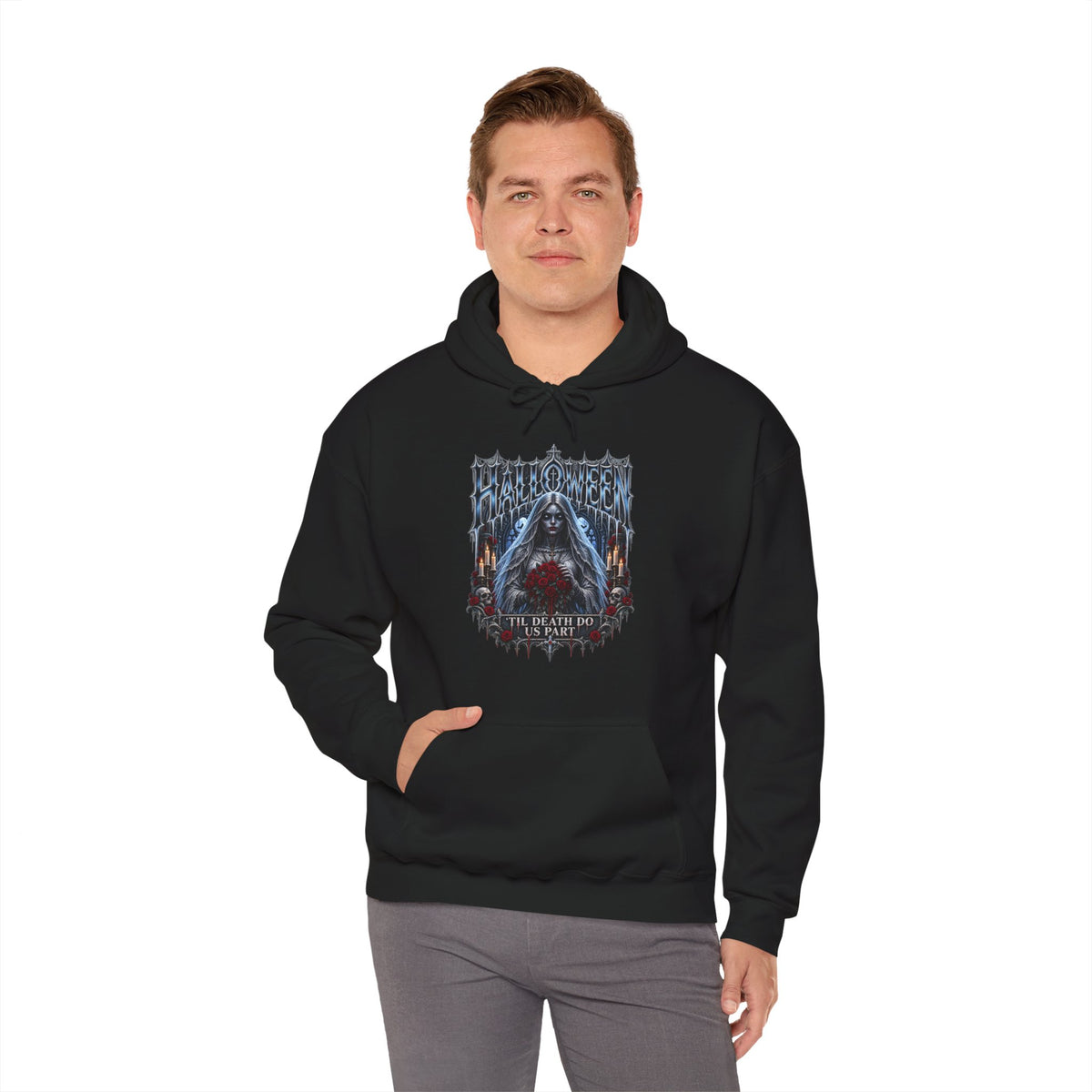 Midnight Vows Gothic Bride Hoodie in Black — model view