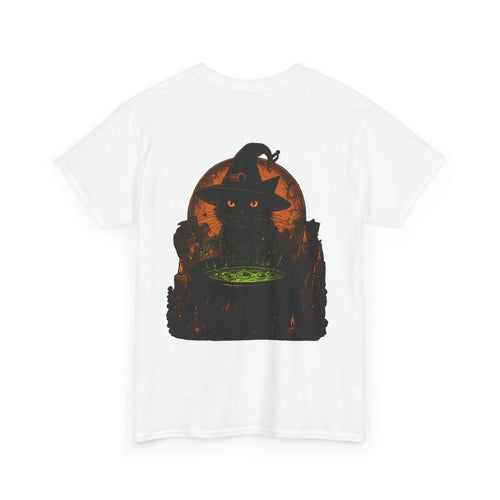 Cauldron Club Black Cat T-Shirt in White — back view