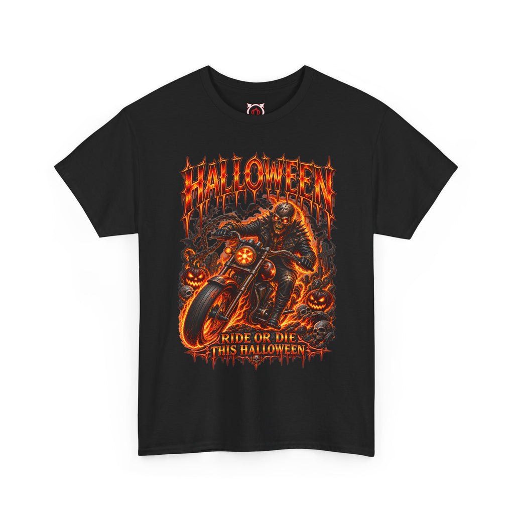 Ride or Die Skeleton Biker T-Shirt in Black — front view