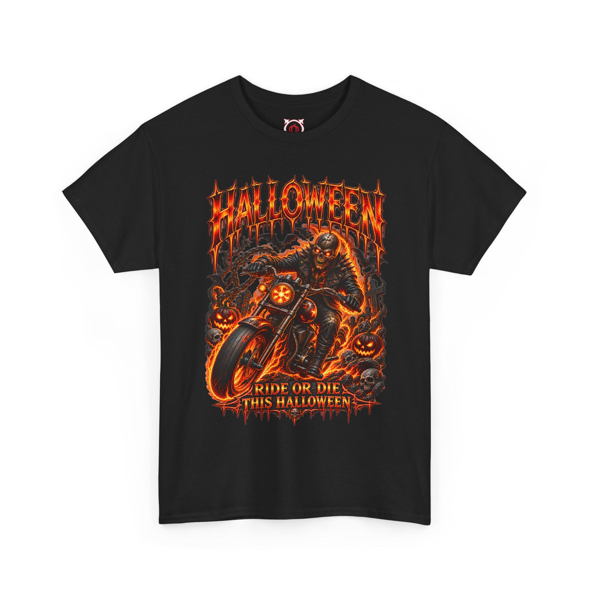 Ride or Die Skeleton Biker T-Shirt in Black — front view