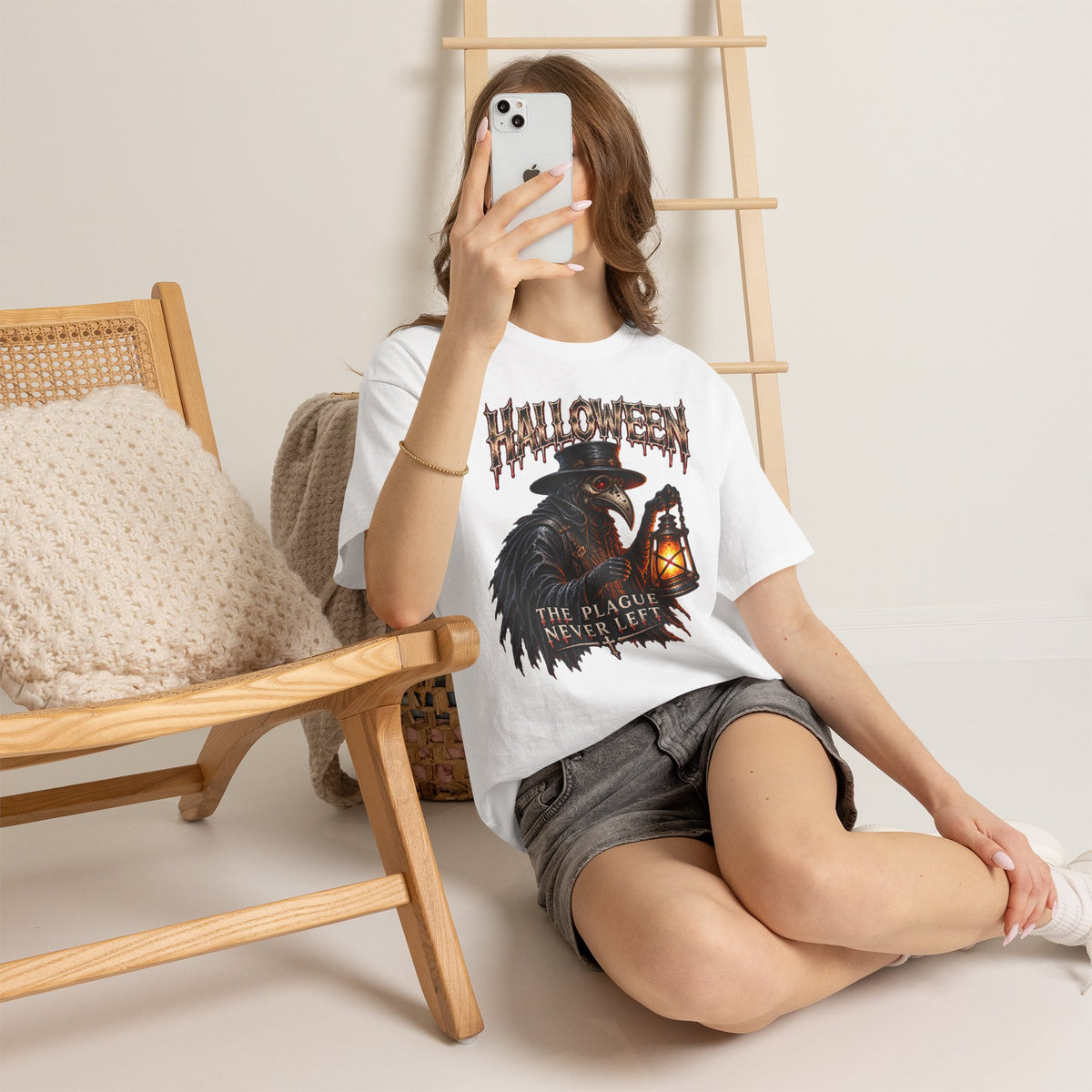 Last Lantern Plague Doctor T-Shirt in White — model view