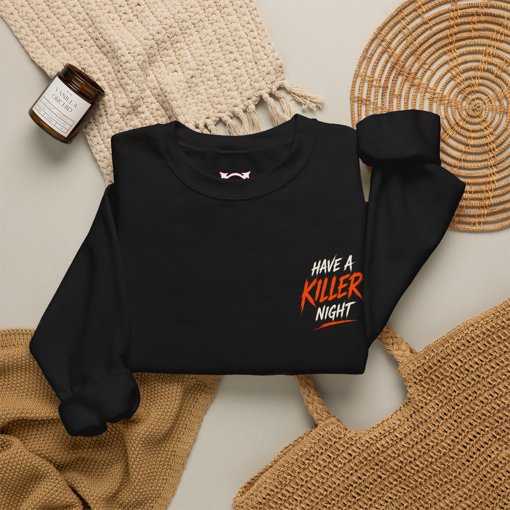 Killer Night Halloween Sweatshirt in Black — folded view