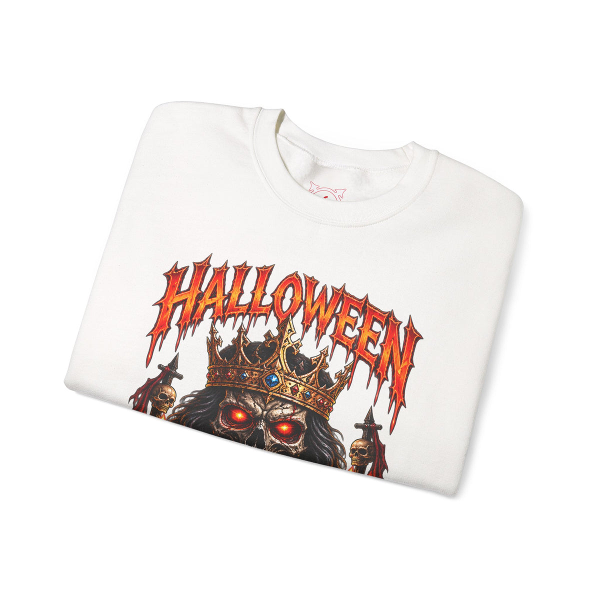 Crowned Terror Skeleton King Sweatshirt in White — folded view