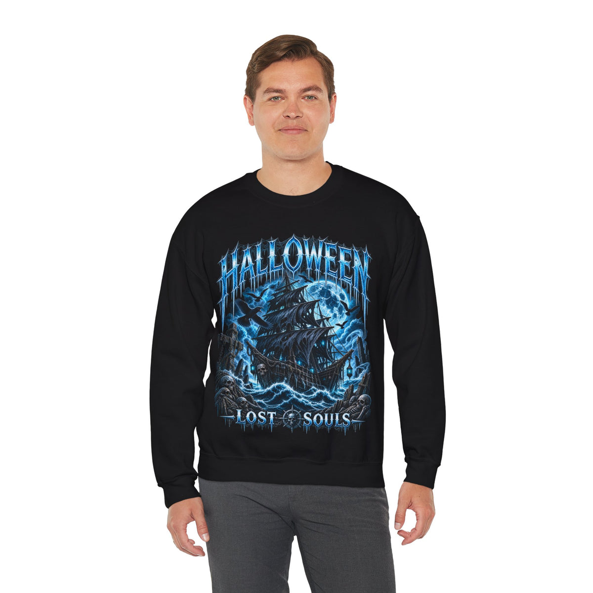 Lost Souls Ghost Ship Sweatshirt in Black — model view