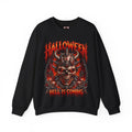 Hell Is Coming Horned Skull Sweatshirt in Black — front view