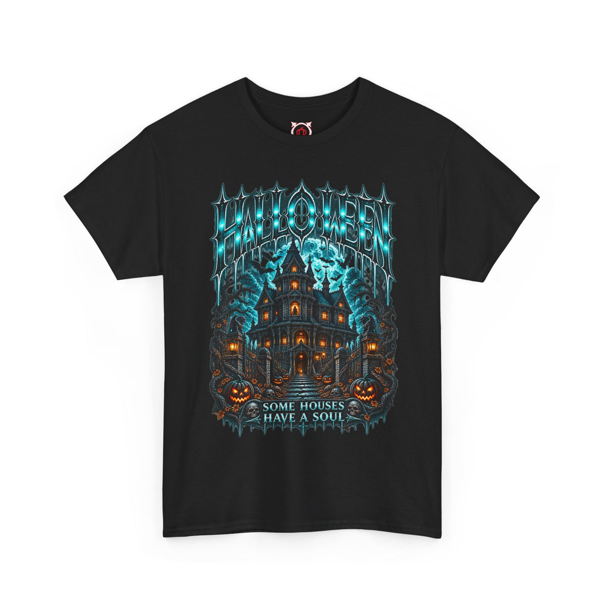 Midnight Manor Haunted House T-Shirt in Black — front view